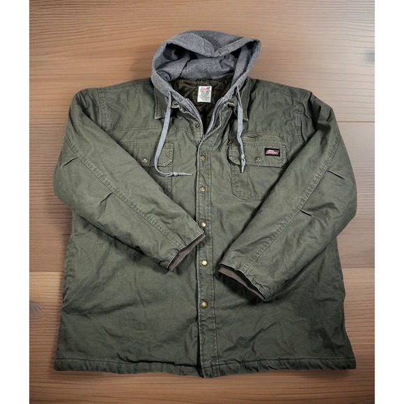 Vintage Genuine Dickies Jacket Men 2XL Green Canvas Quilted Coat Full Zip Work
